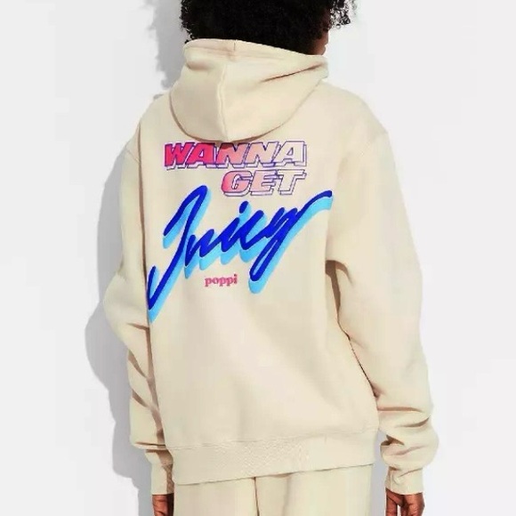 Poppi Tops - Poppi Beige Hoodie with Pink and Blue Text, S